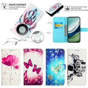 3D Pattern PU Leather Flip Wallet Stand Phone Cover for Huawei P60 P50 Pura 70 - Picture 1 of 20