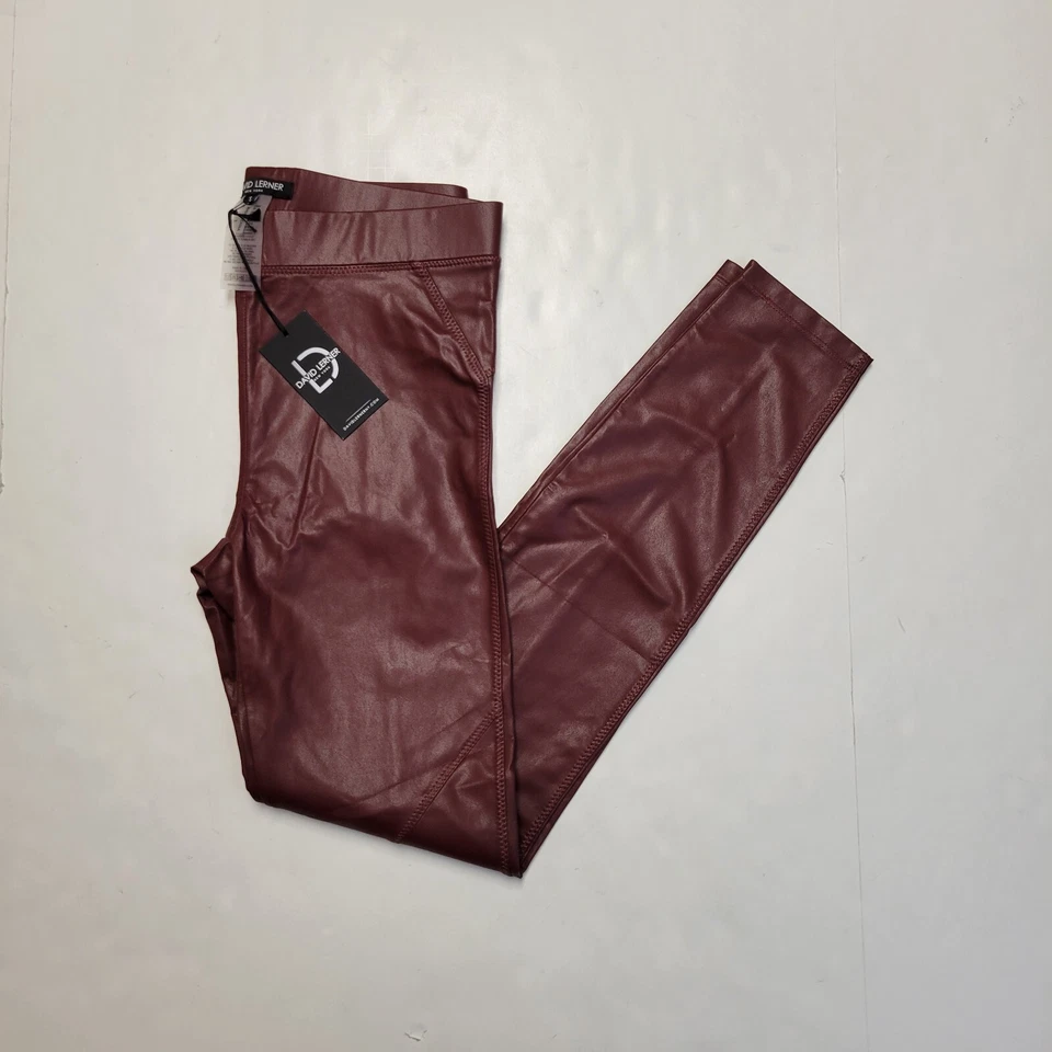 $250 Nuevos LEGGINGS de cuero sintético DAVID LERNER pantalones BERGEN rojos profundos para mujer PEQUEÑOS Foto 1 de 4