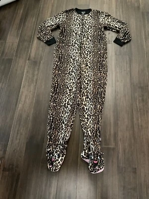 Nick & Nora One Piece Footed  Long Sleeve Animal  Print Pink Paw Pajamas Size S - Image 1 of 4