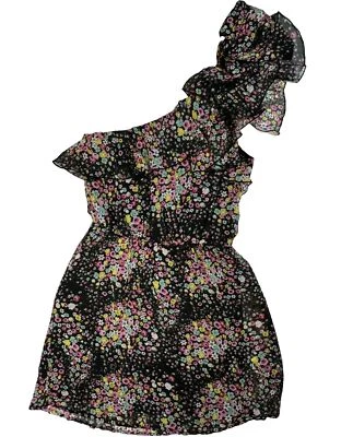 EYELASH COUTURE Black FLORAL ONE SHOULDER DRESS Mini Size Small - Image 1 of 4