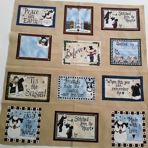 Lot of 12 Cotton Fabric Quilt Labels Blocks Christmas Hearts Snowmen Gingerbread - Picture 1 of 5