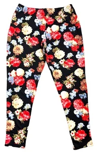 Denim-licious Size 2X Black + MultiColor Floral Polyester-Spandex LEGGINGS - Picture 1 of 8
