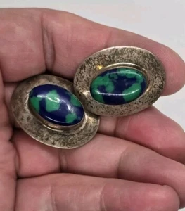 Vintage Indianer Azurit Sterling Ohrstecker - Hersteller markiert H C  - Bild 1 von 17