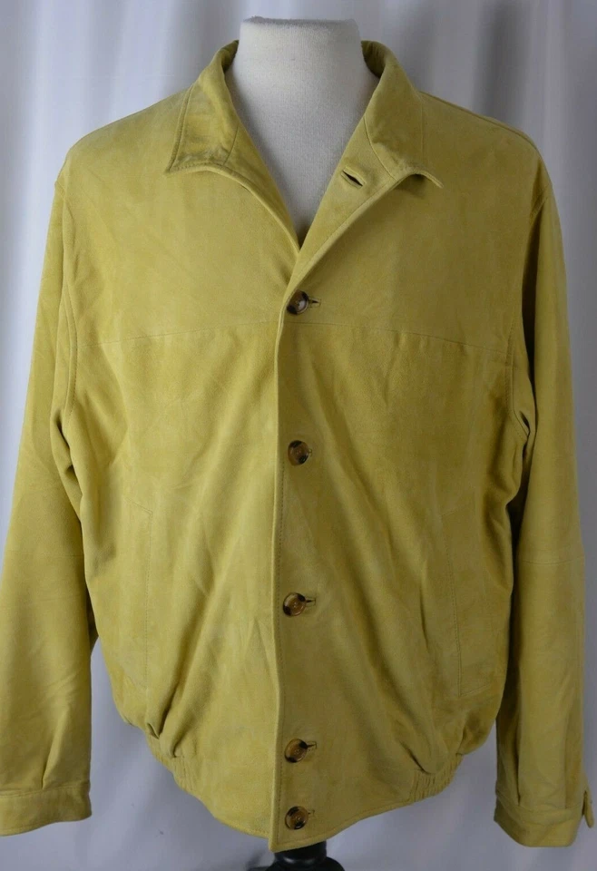 Peter Millar Men's Leather Bomber Jacket Size Large Button Up  Mustard Soft Cool - Image 1 of 4