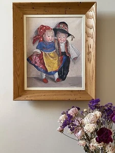 Vintage Gemälde von Kathe Kruse Puppen der ungarischen Künstlerin Lolly Feher signiert - Bild 1 von 8