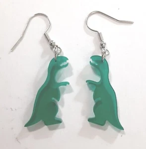 Dinosaur Dangle Earrings Green Lucite - Picture 1 of 6