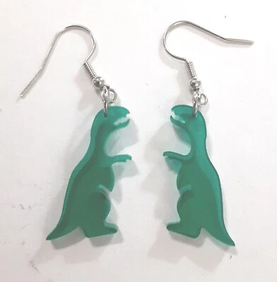 Pendientes colgantes de dinosaurio verde lucita Foto 1 de 4