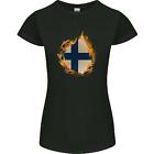 Die Finnischer Flagge Feuer Effekt Finnland Damen Petite Schnitt T-Shirt