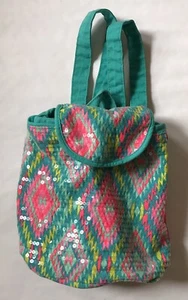 Mochila verde rosa amarillo para niños niñas lentejuelas correas ajustables pequeña Usada en excelente condición - Imagen 1 de 9