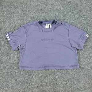 Adidas Shirt Girl Large Blue Trefoil Logo Crop Top Crew Neck Short Sleeve Youth - Picture 1 of 14