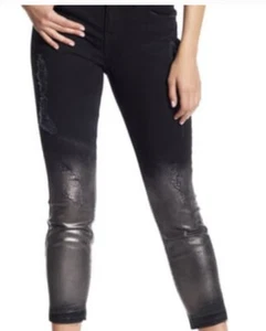 Level 99 Amber Black Distressed Ankle Jean Metallic Dip Dye Raw Hem Size 27 - Picture 1 of 6