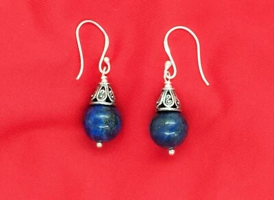 boucles d oreilles pendantes pierre lapis lazuli en argent 925 pour femme,  - Imagen 1 de 4