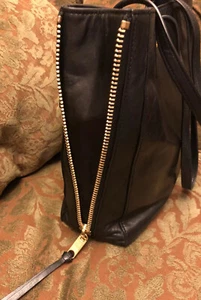 MILLY Leather Black Tote Shoulder Bag Purse Zippers Studs One Of A Kind Beauty! - Picture 1 of 12