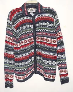 Tiara International Red Green Gray Black White Striped Womens Zip Sweater Size M - Picture 1 of 6