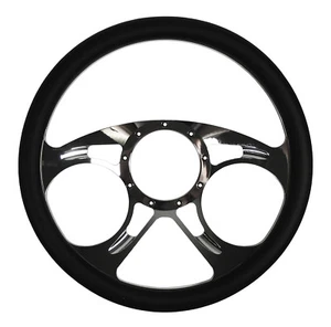 SOUTHWEST SPEED 14" STEERING WHEEL,CHROME PLATED BILLET W/ BLACK WRAP,CAROUSEL - Imagen 1 de 2