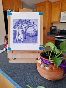Original 9x9 Pen Drawing Of Nude Woman - Picture 1 of 4