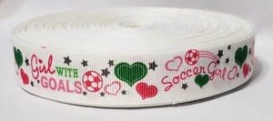 20 Yards "Fußball Mädchen" "Mädchen mit Toren" 7/8" Ripsband Polyester Herzen - Bild 1 von 5