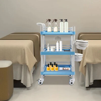 Carro organizador de belleza móvil de 3 capas para salón con cajones, azul Foto 1 de 4