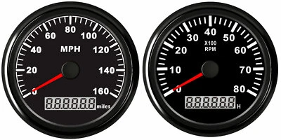 85MM GPS Speedo 160MPH Odometer +85MM Tacho RPM8000 Pulse Signal Black USA STOCK - Image 1 of 4