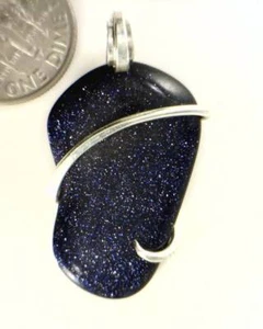 21.81ct Blue Goldstone in Sterling Silver Wire Wrap Art Pendant - Picture 1 of 4