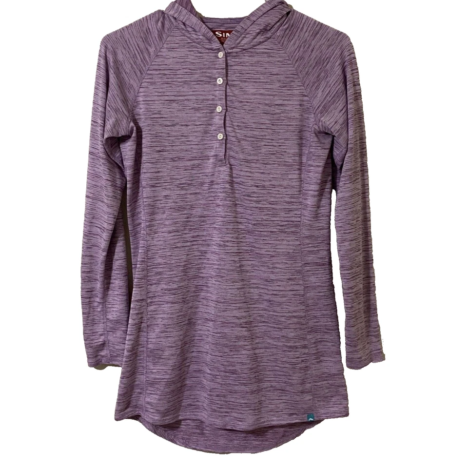 Camisa de pesca Simms para mujer pequeña manga larga 1/4 botón con capucha rosa jaspeado Foto 1 de 4
