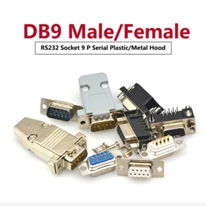 DB9 Socket Male/Female D-Sub Solder 9 Pin Connector RS232 Serial Grey/Metal Hood - Picture 1 of 30