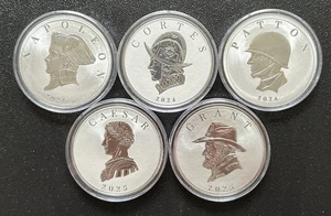 5 monete d’argento Scottsdale Mint 5 oz serie Commander’s in capsule 25 oz totali - Foto 1 di 14