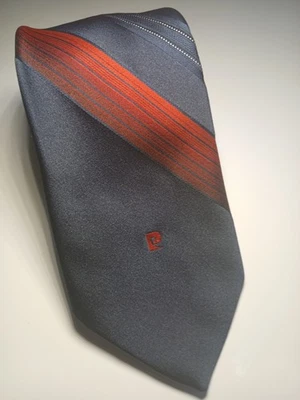 Vintage Pierre Cardin Tie Paris New York Navy Red Stripe Silk 57-59” Classic - Image 1 of 4
