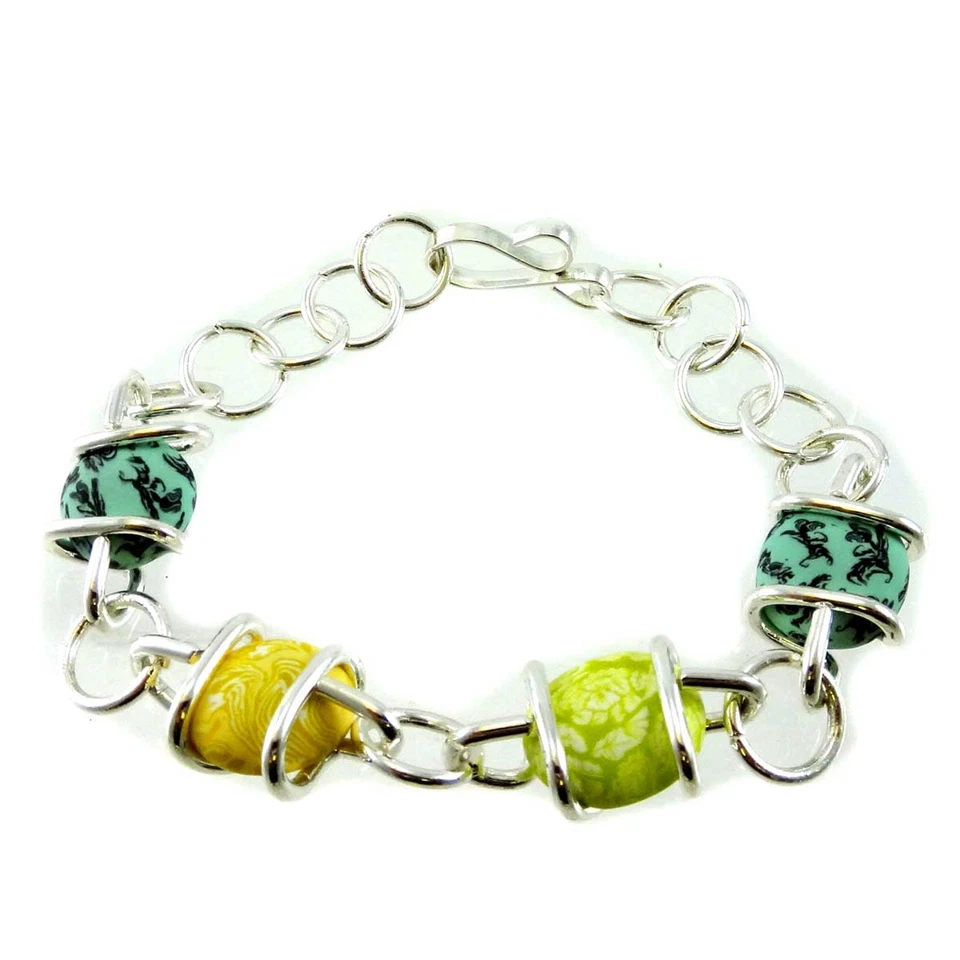 Браслет регулируемый с серебряными звеньями Green Envy ювелирные изделия - Изображение 1 из 1