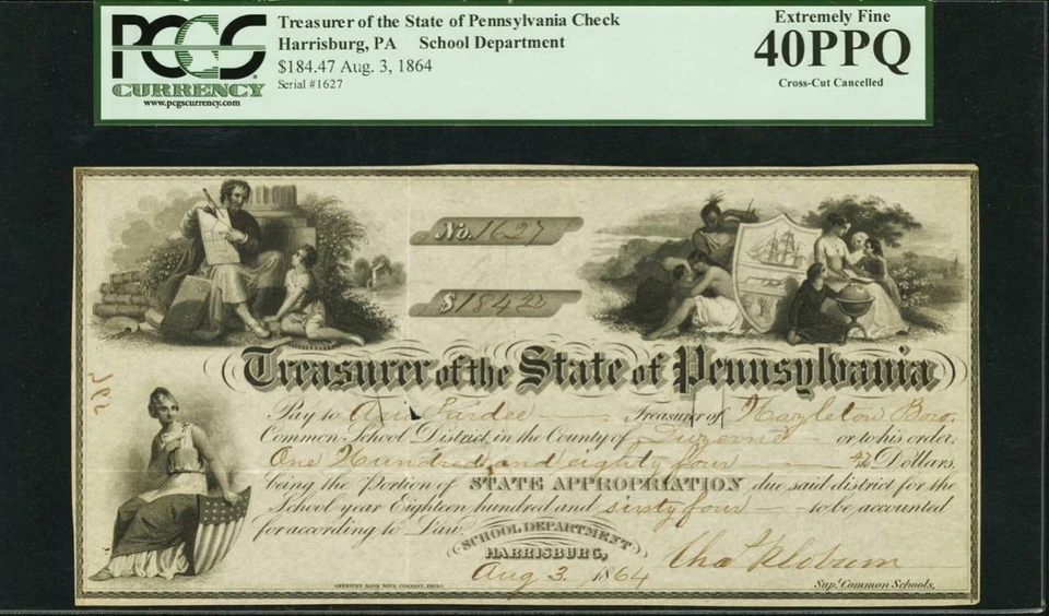 1864 Harrisburg, PA - Treasurer of the State of Pennsylvania School Department - Image 1 of 1