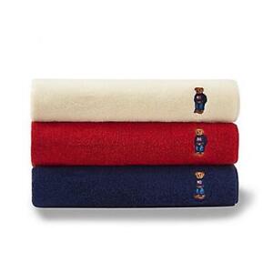 RALPH LAUREN HOME Holiday Bear Cotton Bath Towel Set of 3 Navy, Red, Cream