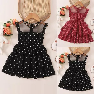 Cute Kids Baby Girls Boho Polka Dot Lace Tutu Dress Summer Sleeveless Prom Dress - Picture 1 of 28