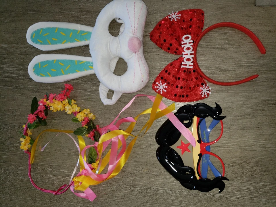 girls PLUSH EASTER BUNNY EYE MASK FLOWER HALO CHRISTMAS BOW WONDER WOMAN GLASSES - Image 1 of 1