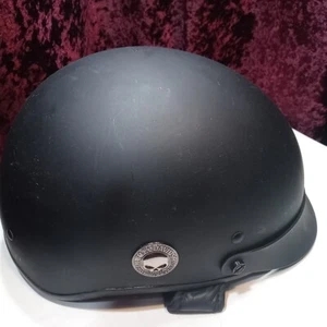 Harley-Davidson Half Face Motorcycle Helmet Matte Black w/ Metal Skull💀 - Picture 1 of 5
