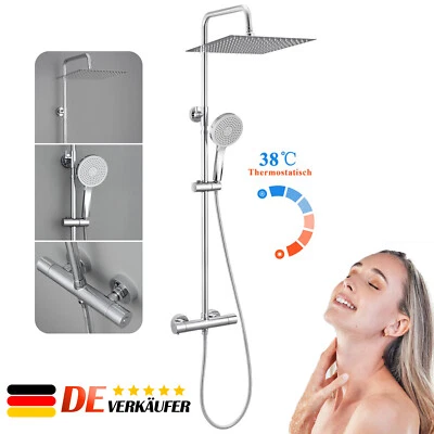 Duschset Duschsystem Verstellbare Duschstange Runder Duschkopf Edelstahl -Silber - Bild 1 von 4