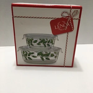 LENOX Food Storage Bowls Set of 2 Glass New in Box Holiday Hosting the Holiday - Picture 1 of 7