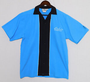 CRUISIN' U.S.A. Classic Retro Aqua Teal Blue and Black Bowling Shirt Mens S