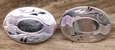 VINTAGE ANSON STERLING SILVER OVAL CUFFLINKS ENGRAVED DESIGN 22.7x16mm (FE2) - Image 1 of 4