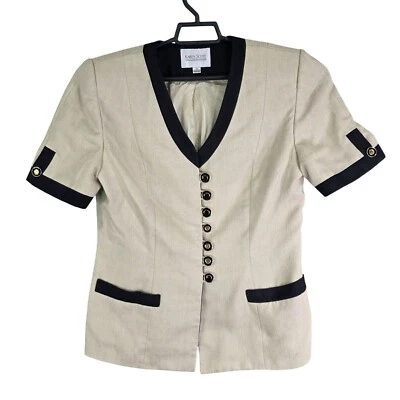 Blazer para mujer Karen Scott beige y negro con botones delanteros manga corta talla 10 Foto 1 de 4