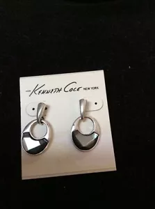 Kenneth Cole silver tone Hoop With Stone Earrings $30 #77F - Picture 1 of 2