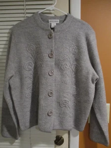 Vintage Draper & Damon's 100% wool sweater Detail 3D Flower Work M Gray Women's - Picture 1 of 6