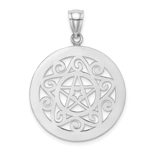 14K White Gold Tribal Star In Round Frame / Gate Jewelry Charm Pendant - Picture 1 of 5