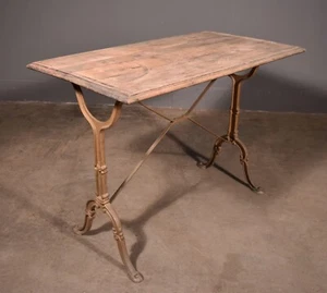 39" Wide Antique French Solid Oak and Iron Bistro Table/Sofa Table/Entry Table - Picture 1 of 15
