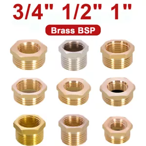 Brass BSP Reducing Hexagon Bush Male to Female Thread Adaptor 3/4" 1/2" 1" - Picture 1 of 16
