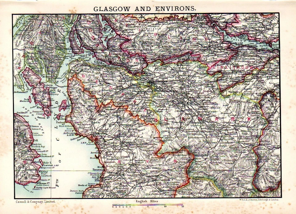 GLASGOW and ENVIRONS, Genuine Antique Map, c1890 - Image 1 of 1