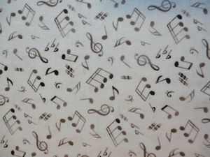 CRAZY MUSIC NOTES BLACK ON SOFT BLUE BACKGROUND COTTON FABRIC FQ - Picture 1 of 6