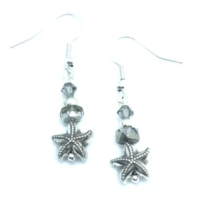 Pendientes de plata personalizados Brighton paisaje marino estrellas de mar gris brillo cuentas - Imagen 1 de 5