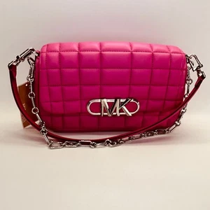 Borsa Michael Kors Parker convertibile pochette pelle rosa argento tracolla catena - Foto 1 di 14