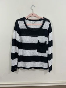 Nicole Alexander Women's Sweater MEDIUM Stripped Metallic Sequin Black & White - Picture 1 of 9
