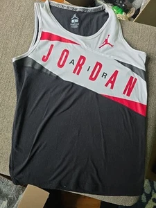 Nike Air Jordan Angled Boys/Youth Tank Top T-Shirt Black/White/Red Youth Large - Picture 1 of 4